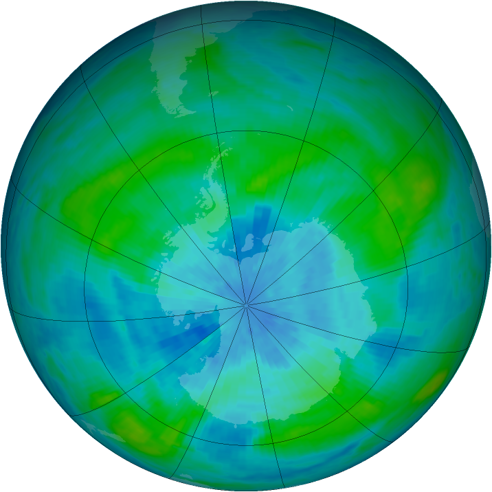 Antarctic ozone map for 16 March 1989
